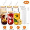 16Pcs Mason Jar Cups with Lid 16OZ Reusable Glass Beer Can with Bamboo Lids Glass Straws Cleaning Brush for Iced Coffee Smoothie Tea