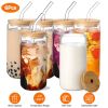 16Pcs Mason Jar Cups with Lid 16OZ Reusable Glass Beer Can with Bamboo Lids Glass Straws Cleaning Brush for Iced Coffee Smoothie Tea