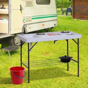 Camping Table 50 with Sink Faucet Stainless Steel Basins Fish Cleaning