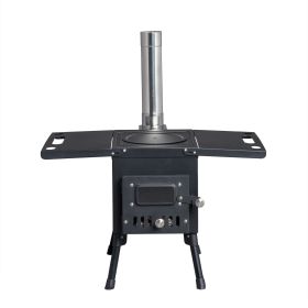 Black Iron Camping Stove with Chimney Portable Outdoor Wood Burning Heater for Tent Cooking and Heating Compact Foldable Campfire Stove for Hikin