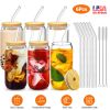 16Pcs Mason Jar Cups with Lid 16OZ Reusable Glass Beer Can with Bamboo Lids Glass Straws Cleaning Brush for Iced Coffee Smoothie Tea