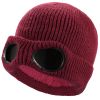 Unisex Knit Beanie Hat with Goggle Chunky Winter Warm Hat Skull Cap 4 Colors