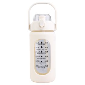 34Oz Glass Water Bottle Sports Water Bottle Motivational Water Bottle Water Intake Tracker Bottle with Straw Time Marker Silicone Sleeve Handle for Gy (Option: Bottle32OZWhite)