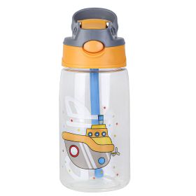 16.2Oz Leak-proof Kids Water Bottle with Straw Push Button Sport Water Bottle for Kids Crab Ship Jellyfish Rocket (Option: WaterBottleShip)