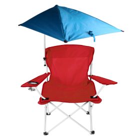 Foldable Beach Chair with Detachable Umbrella Armrest Adjustable Canopy Stool with Cup Holder Carry Bag for Camping Poolside Travel Picnic Lawn Chair (Option: BeachChairRed)