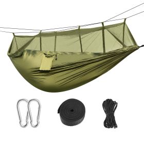 600lbs Load 2 Persons Hammock w/Mosquito Net Outdoor Hiking Camping Hommock Portable Nylon Swing Hanging Bed w/ Strap Hook Carry Bag (Option: MosquitoNetHammockGRN)