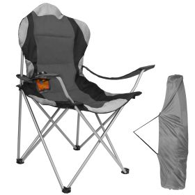 Foldable Camping Chair Heavy Duty Steel Lawn Chair Padded Seat Arm Back Beach Chair 330LBS Max Load with Cup Holder Carry Bag (Option: CampingChairGrey)