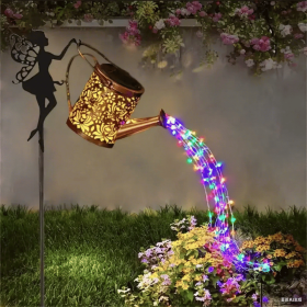 Outdoor Solar Watering Can with Lights Garden Decor Large Solar Powered Lanterns Hanging Waterproof LED Decorative Retro Metal Kettle String Ligh (Color: RGB 1 PCS)