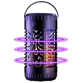 Solar Bug Zapper Garden Flame Flying Insect Killer Lamp Torch Mosquito Killer Trap with 2 Light Modes 600V Grid Handle Detachable Tray (Color: Black)