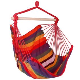Hammock Hanging Chair Canvas Porch Patio Swing Seat Portable Camping Rope Seat Wooden Stick Hammock Chair with 2 Pillows 265LBS Load-bearing (Option: HangHammockChairRed)