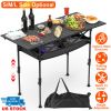 Portable Folding Camping Table With Adjustable Height Hanging Net Rustproof Carbon Steel Foldable Roll-Up Camping Table for Picnic Camping Hiking Beac